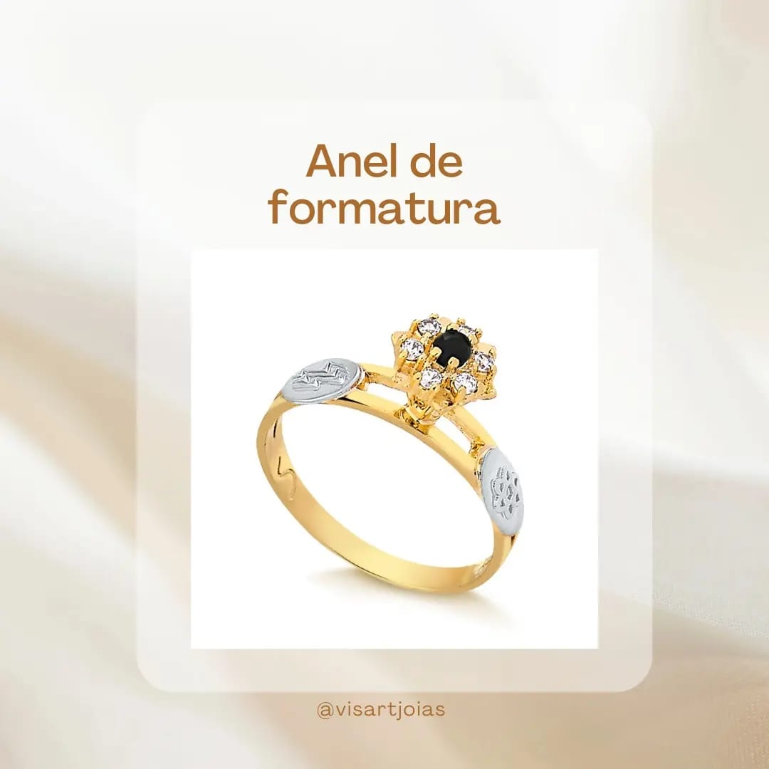 Anel de formatura ônix — 2 aros halo flor (Anf0008)