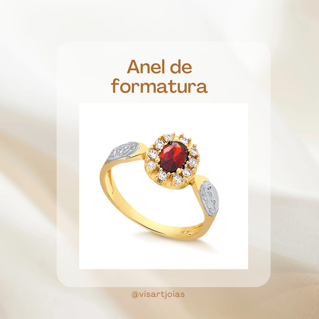 Anel de formatura rubi oval halo (Anf0022)