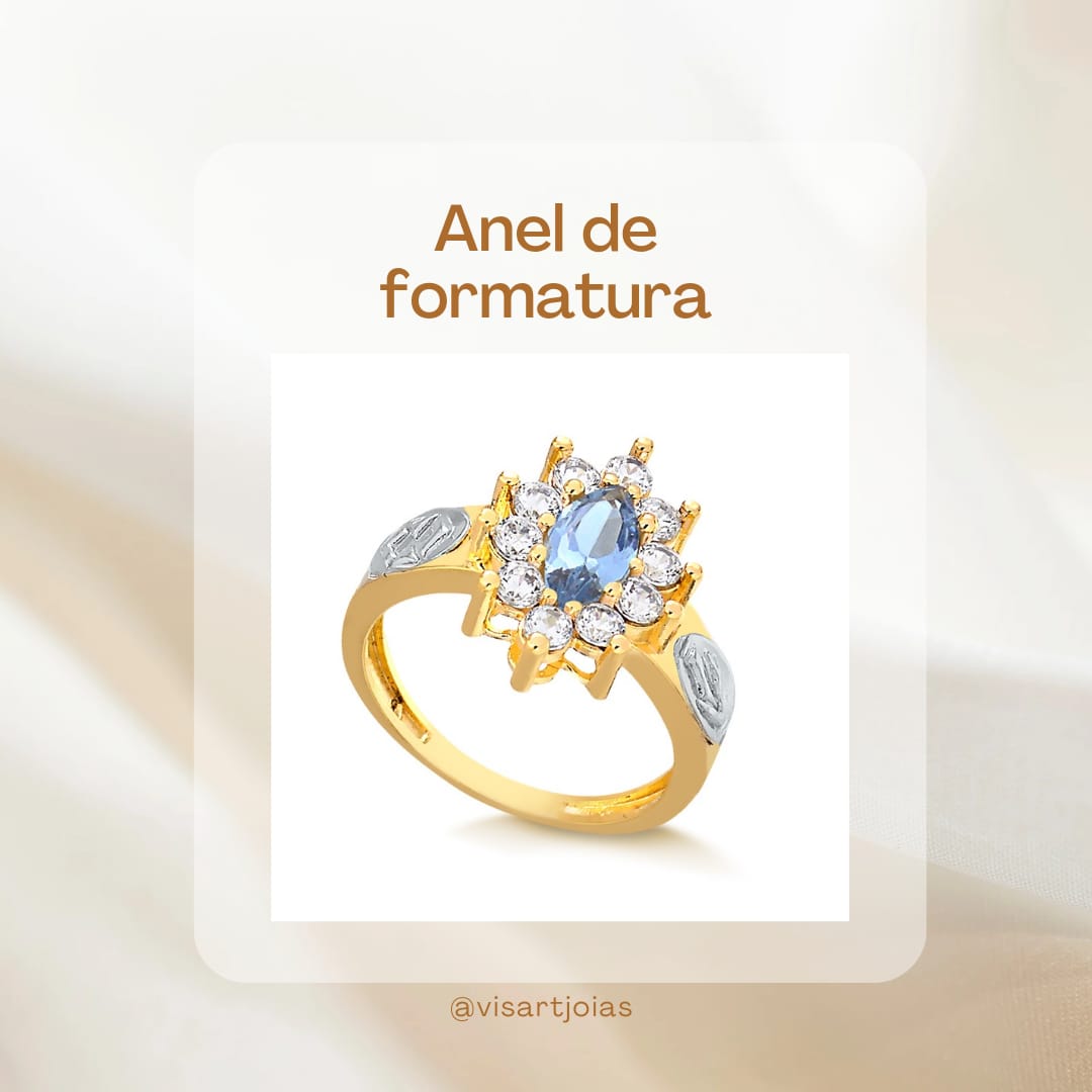 Anel de formatura água-marinha oval (Anf0072)