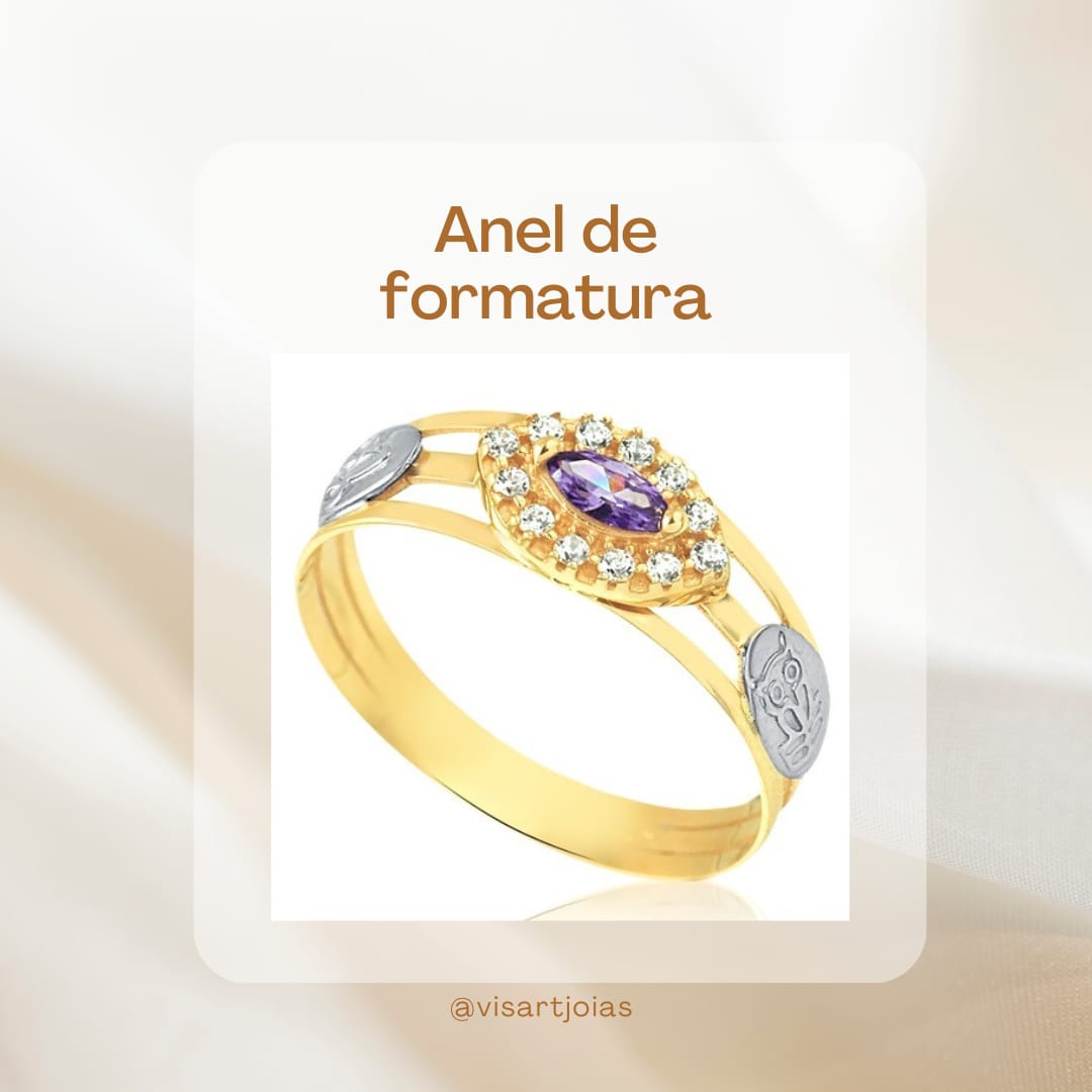 Anel de formatura ametista navete — 3 aros (Anf0149)