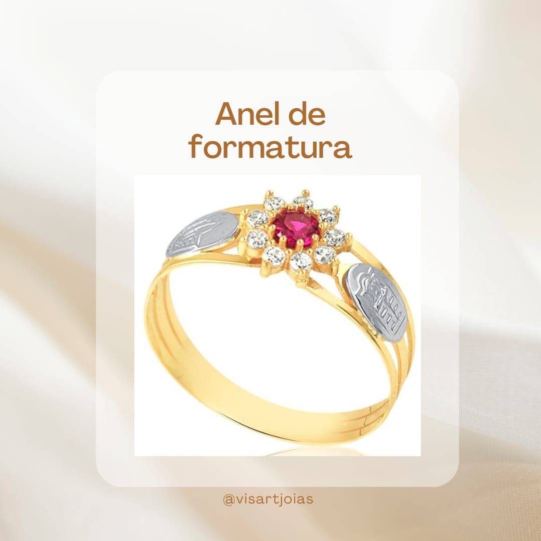 Anel de formatura rubi — 3 aros halo flor (Anf0155)