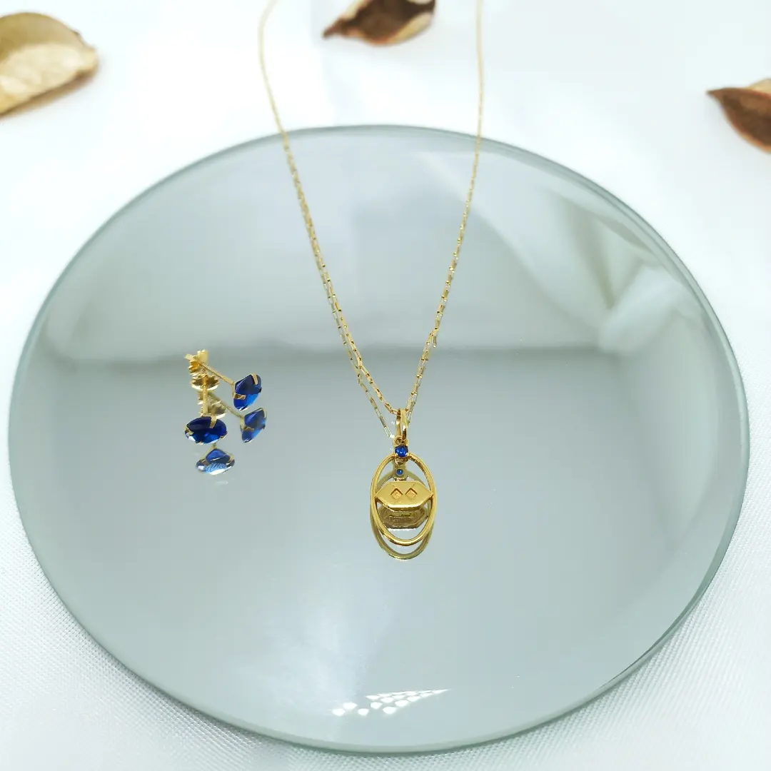 Conjunto safira azul — colar e brincos