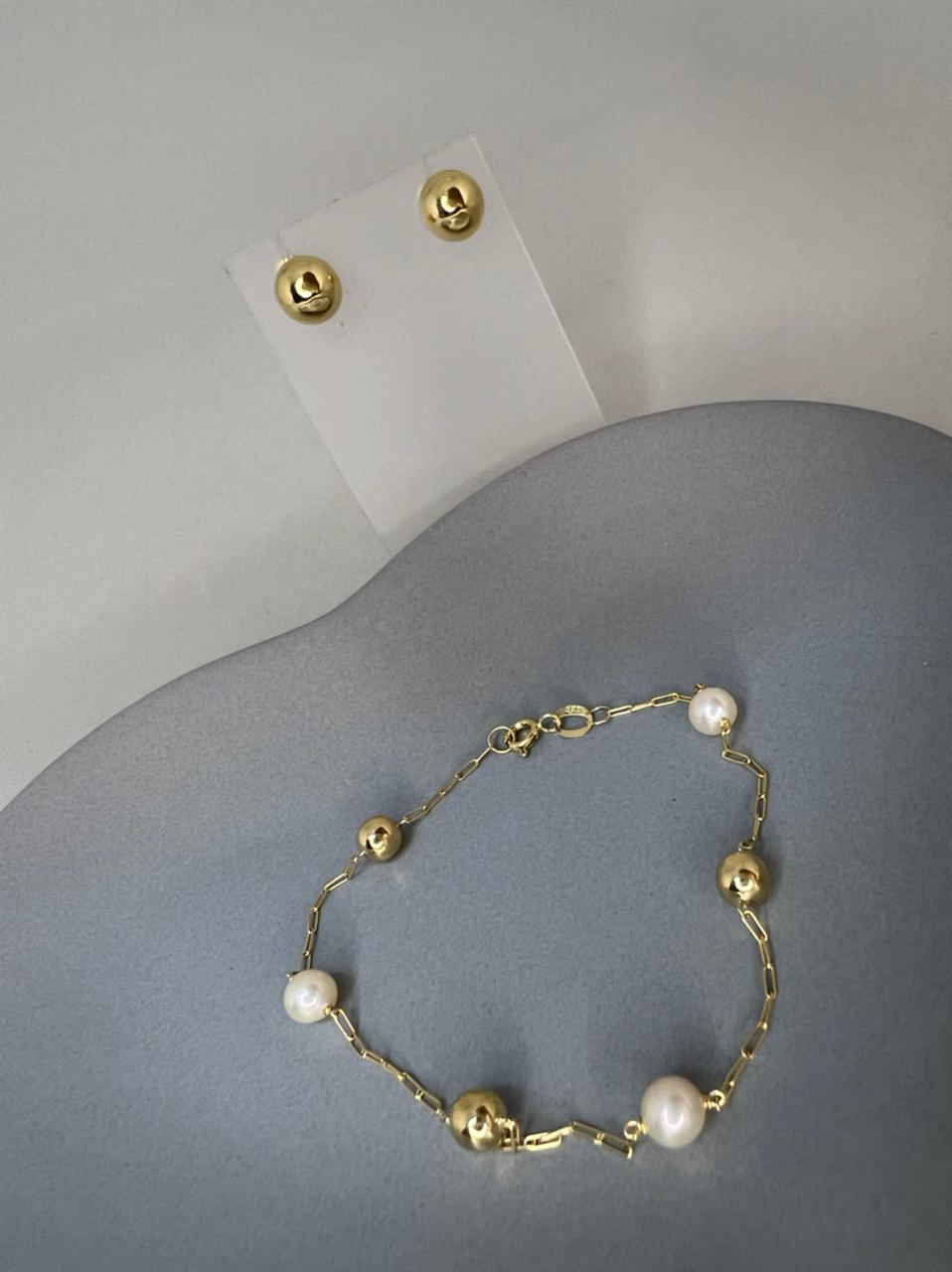 Pulseira esferas de ouro e pérolas — ouro 18k